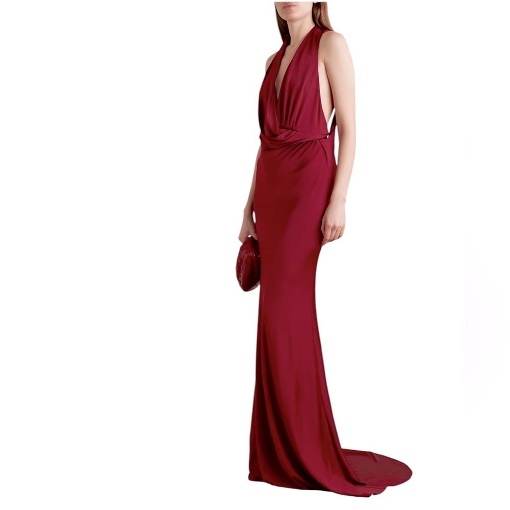 NEW! NICOLE MILLER Sequin Stretch Woven Sherbet Plum Plunging Formal Dress SZ 4